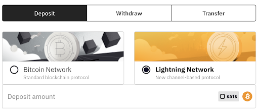Изображение экрана депозита Lightning Network